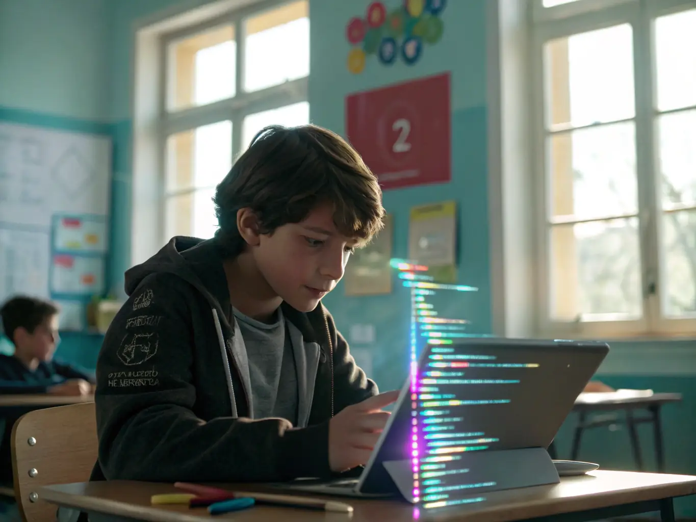 A student is coding at a computer, focused on the screen, in a modern classroom setting. The image represents the practical, hands-on learning experience provided by Gliderlab.uno's backend development courses.
