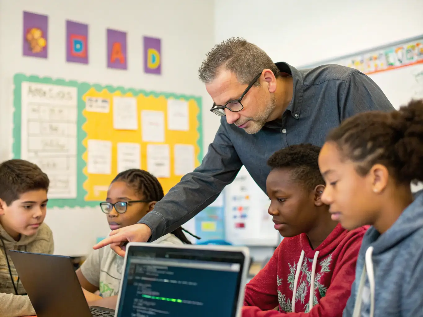 An instructor is explaining a complex coding concept to a student, using a whiteboard with diagrams and code snippets, in a one-on-one mentoring session. The image represents the personalized support and guidance offered at Gliderlab.uno.